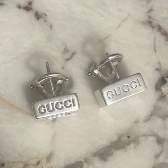 GUCCI Rare Vintage Hollow Square Earrings, Stamped 925 - Picture 2 of 11